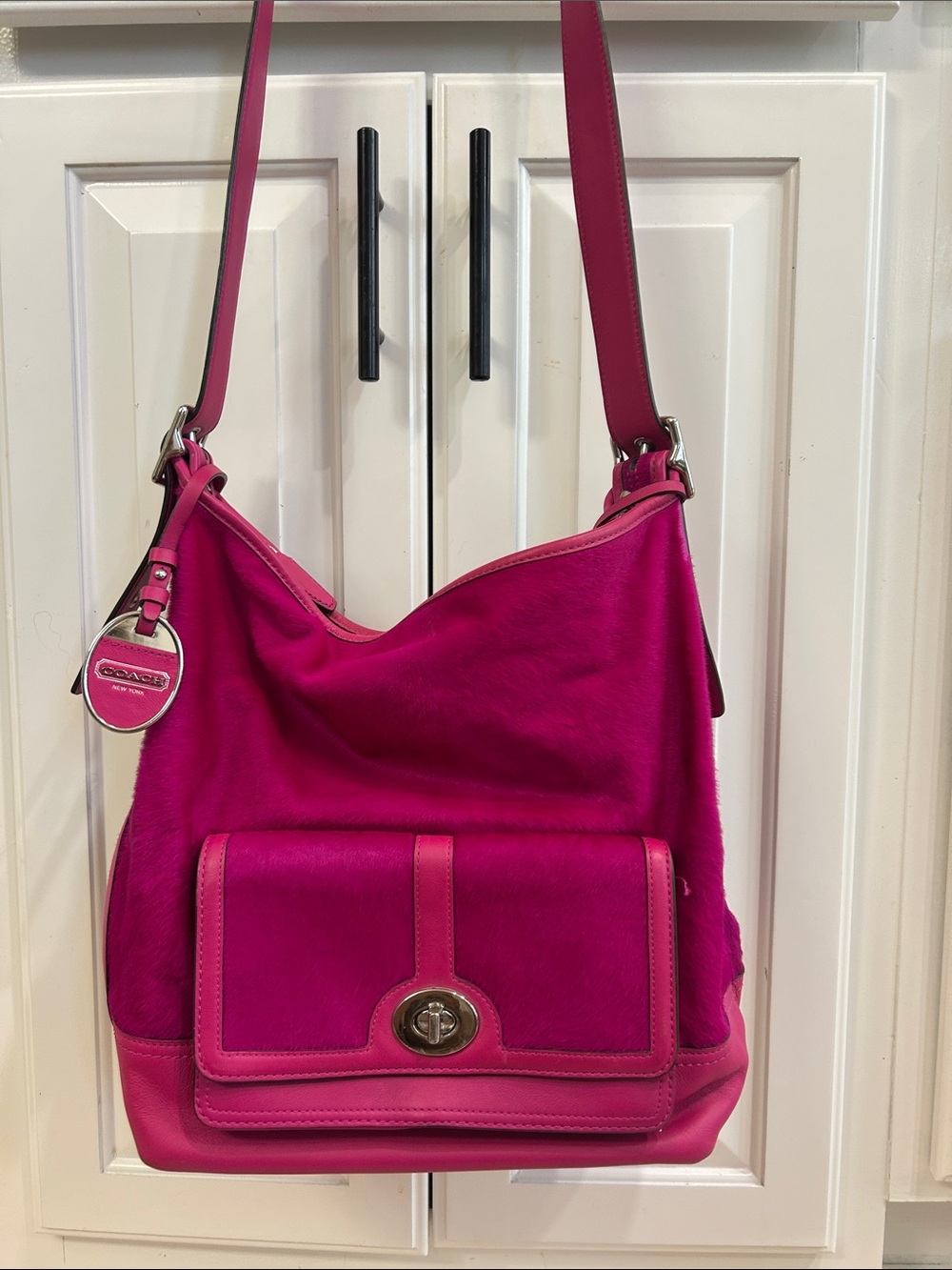 Limited Edition Coach Bold Fuchsia Leather & Haircalf Shoulder Bag